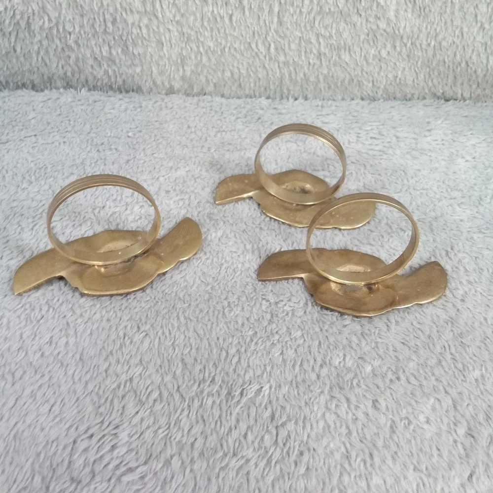 Vintage Brass Rose Napkin Rings Set of‎ 3 Gold Tone Floral Leaf Table Decor